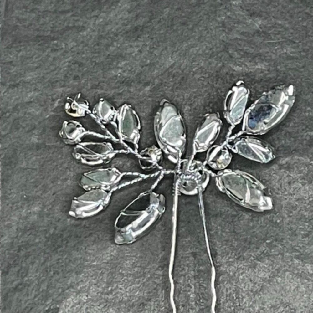 Crystal Leaf Hair Pins - Silver Bridal Hair Accessories - Picture 4 of 8